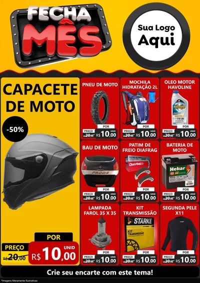 Modelo de Encarte para Encarte A4 Vertical com o tema Fecha Mês para Moto peças
