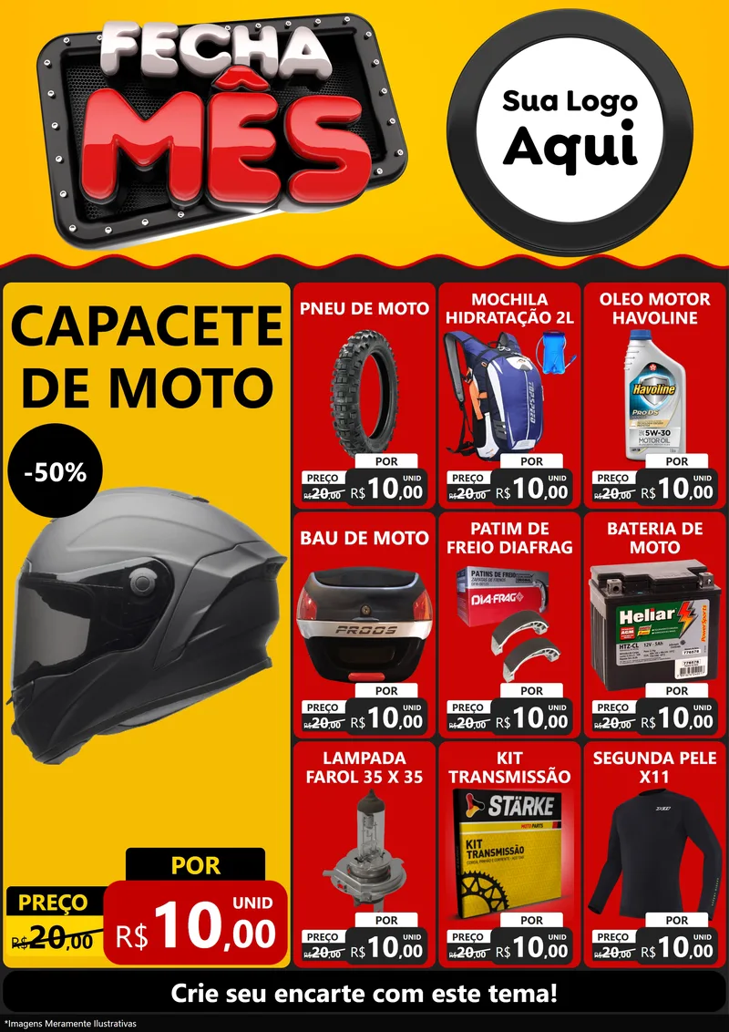 Modelo de Encarte para Encarte A4 Vertical com o tema Fecha Mês para Moto peças