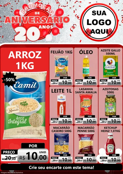 Modelo de Encarte para Encarte A4 Vertical com o tema Promoção de Aniversário - 20 Anos para Supermercado