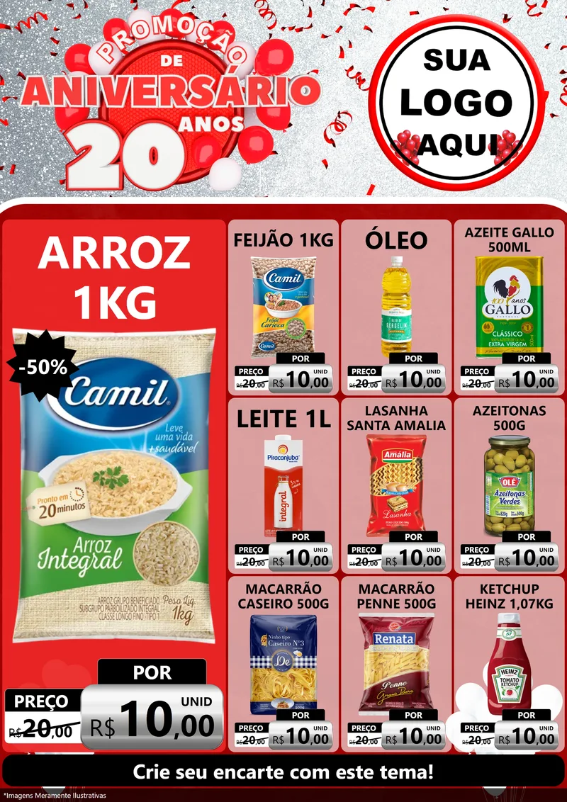 Modelo de Encarte para Encarte A4 Vertical com o tema Promoção de Aniversário - 20 Anos para Supermercado