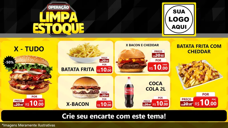 Modelo de TV para TV Horizontal com o tema Operação Limpa Estoque para Hamburgueria