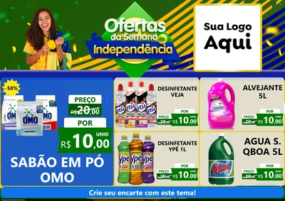 Modelo de Encarte para Encarte A4 Horizontal com o tema Ofertas da Semana da Independência para Produtos de Limpeza