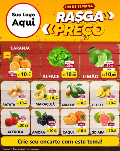 Modelo de Rede Social para Feed Instagram com o tema Fim de Semana Rasga Preços para Hortifrúti