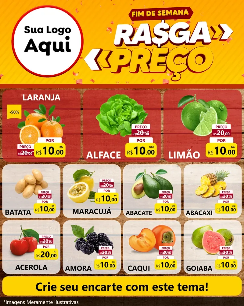 Modelo de Rede Social para Feed Instagram com o tema Fim de Semana Rasga Preços para Hortifrúti