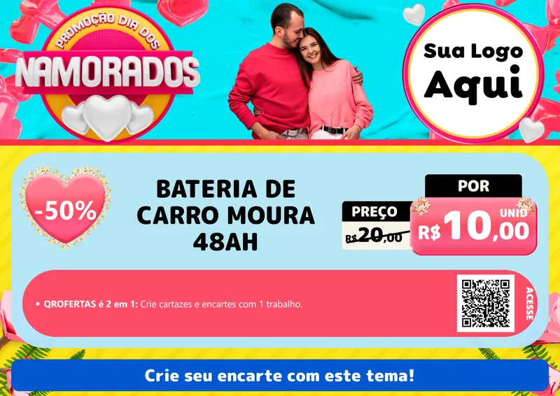 Modelo de Cartaz para Cartaz A4 Horizontal com o tema Promoção Dia dos Namorados para Baterias Elétricas