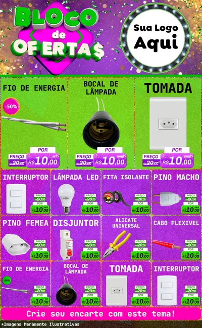 Modelo de Encarte para Encarte Grande com o tema Bloco de Ofertas para Materiais Elétricos