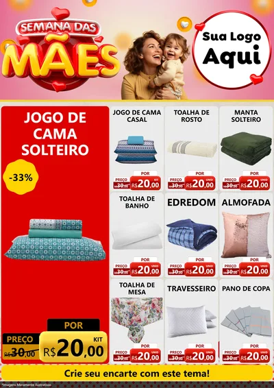Modelo de Encarte para Encarte A4 Vertical com o tema Semana das Mães para Cama, Mesa e Banho