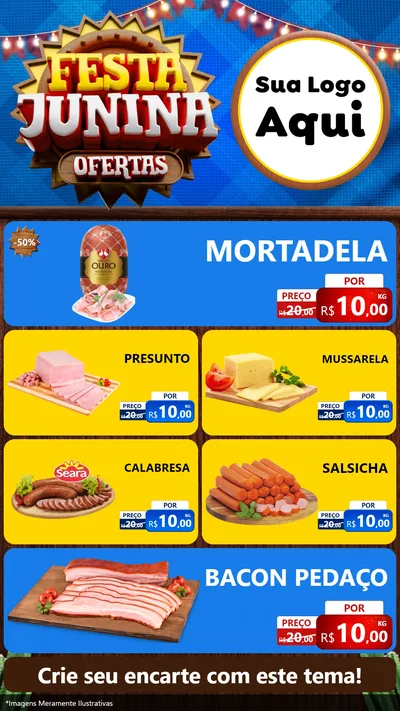 Modelo de TV para TV Vertical com o tema Festa Junina Ofertas para Frios e Laticínios