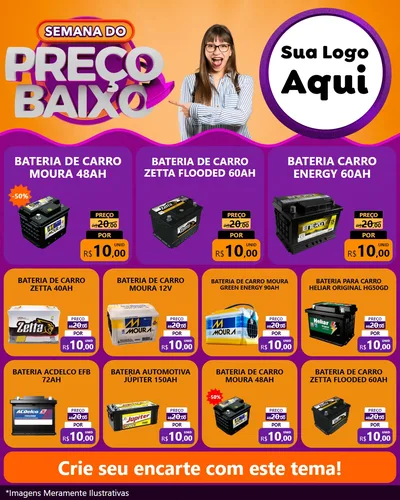 Modelo de Rede Social para Feed Instagram com o tema Semana do Preço Baixo para Baterias Elétricas