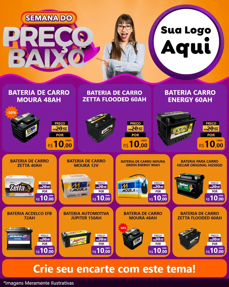Modelo de Rede Social para Feed Instagram com o tema Semana do Preço Baixo para Baterias Elétricas