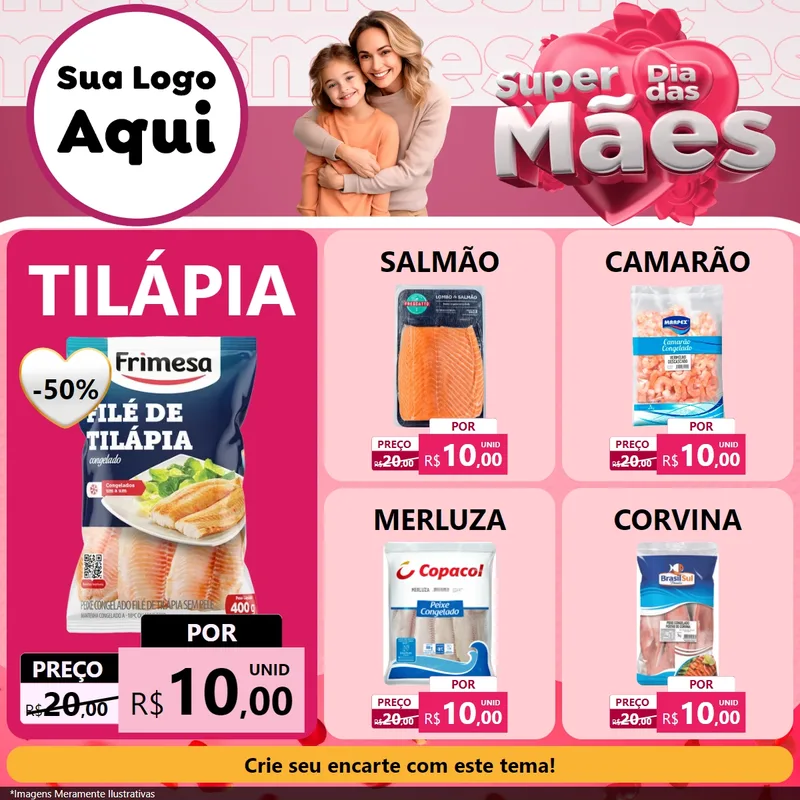Modelo de Rede Social para Feed Facebook com o tema Super Dia Das Mães para Peixaria