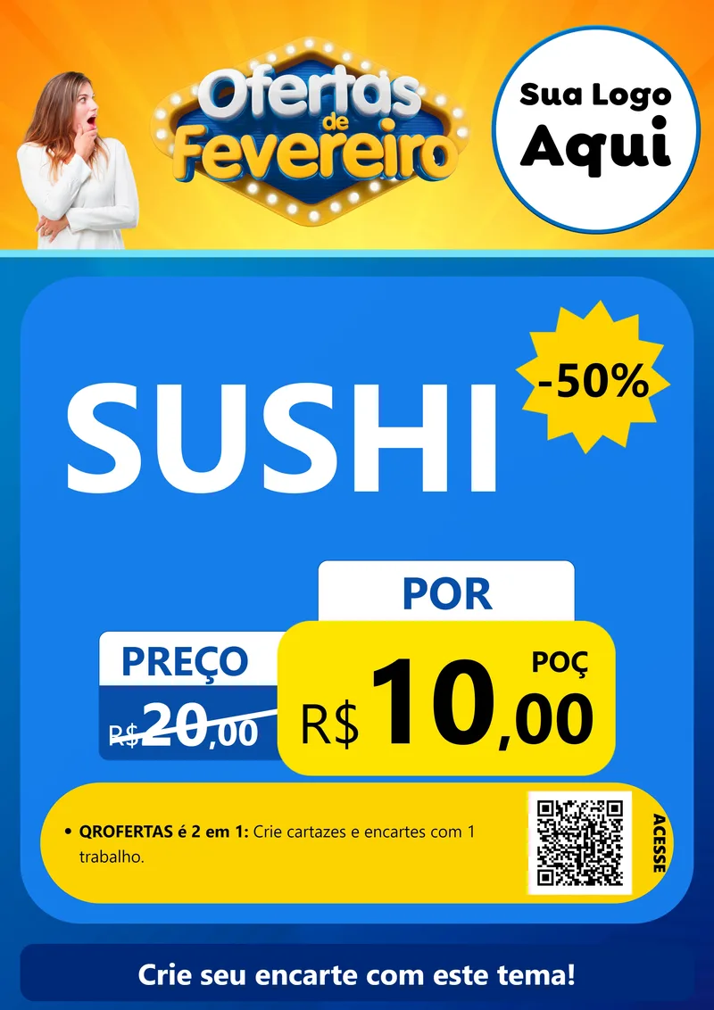 Modelo de Cartaz para Cartaz A4 Vertical com o tema Ofertas de Fevereiro para Comida japonesa
