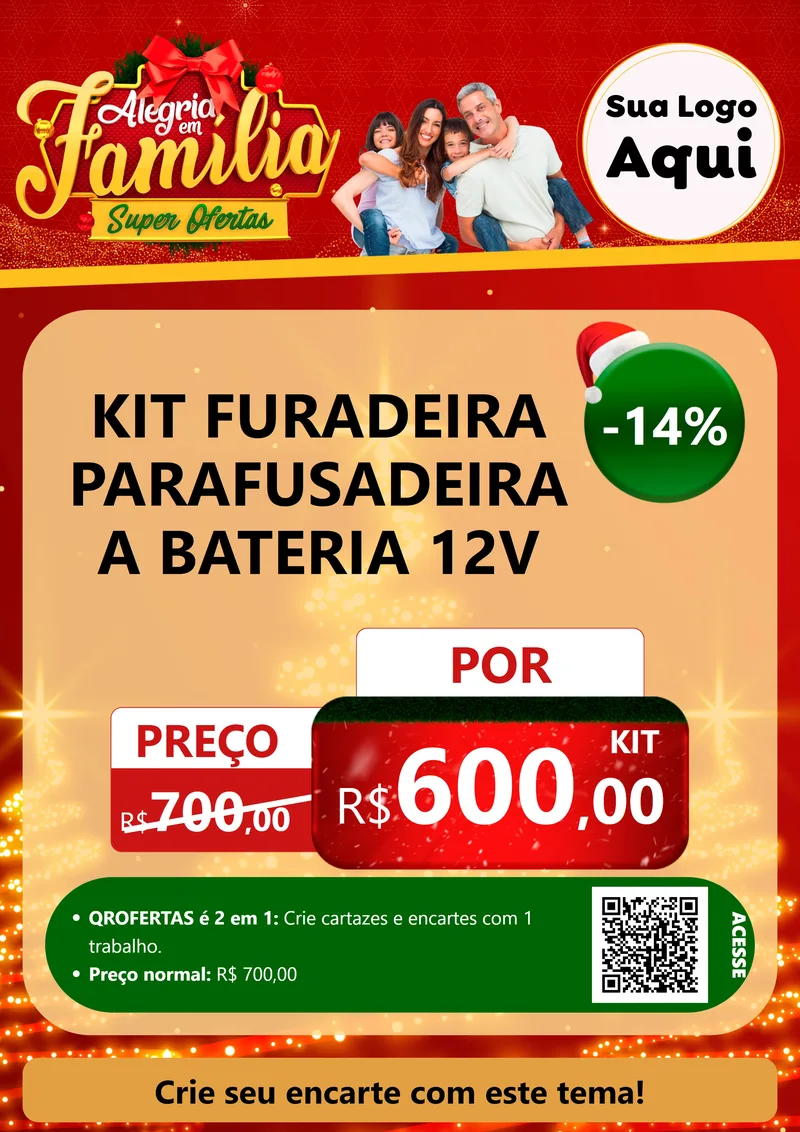 Modelo de Cartaz para Cartaz A4 Vertical com o tema Alegria em Família Super Ofertas - Natal para Maquinas e Ferramentas