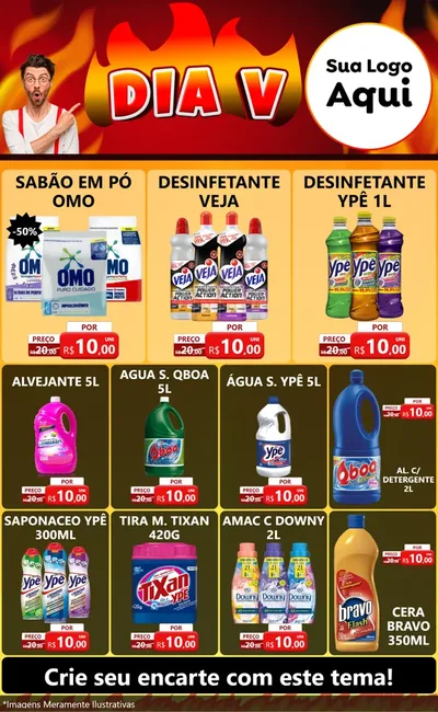 Modelo de Encarte para Encarte Grande com o tema Dia V para Produtos de Limpeza