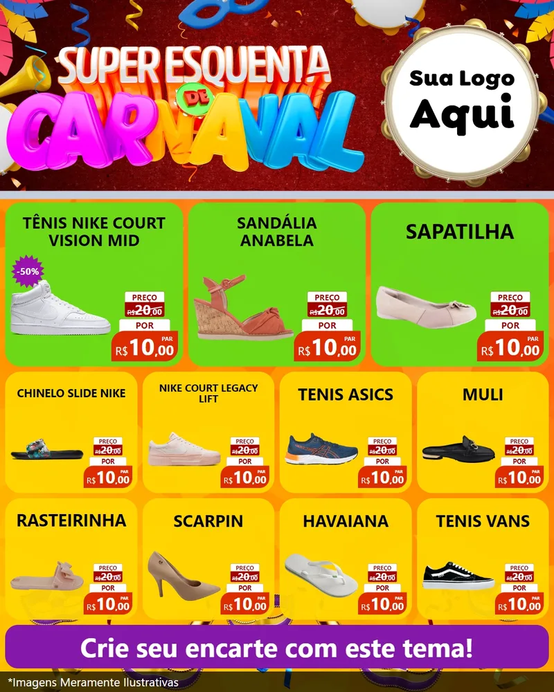 Modelo de Rede Social para Feed Instagram com o tema Super Esquenta de Carnaval para Calçados