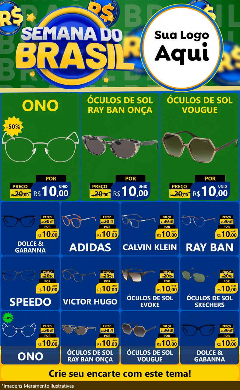 Modelo de Encarte para Encarte Grande com o tema Semana Do Brasil para Óticas