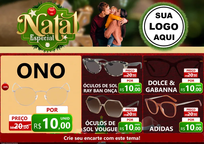 Modelo de Encarte para Encarte A4 Horizontal com o tema Natal Especial para Óticas