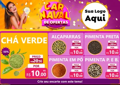 Modelo de Encarte para Encarte A4 Horizontal com o tema Carnaval de Ofertas para Produtos Naturais