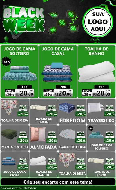 Modelo de Encarte para Encarte Grande com o tema Black Week para Cama, Mesa e Banho