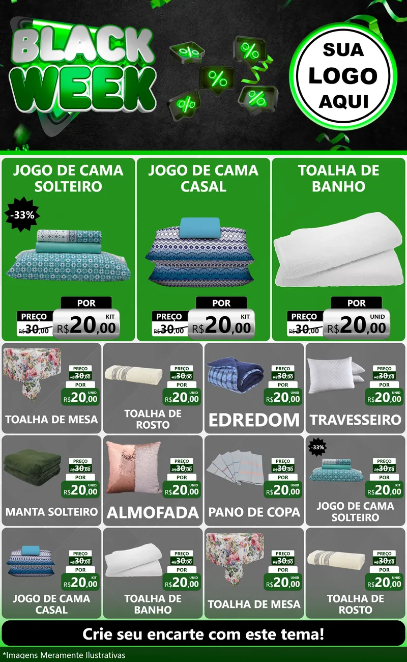 Modelo de Encarte para Encarte Grande com o tema Black Week para Cama, Mesa e Banho