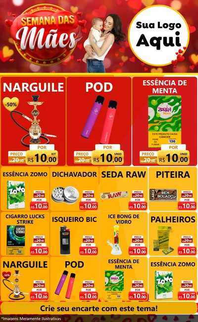 Modelo de Encarte para Encarte Grande com o tema Semana das Mães para Tabacaria