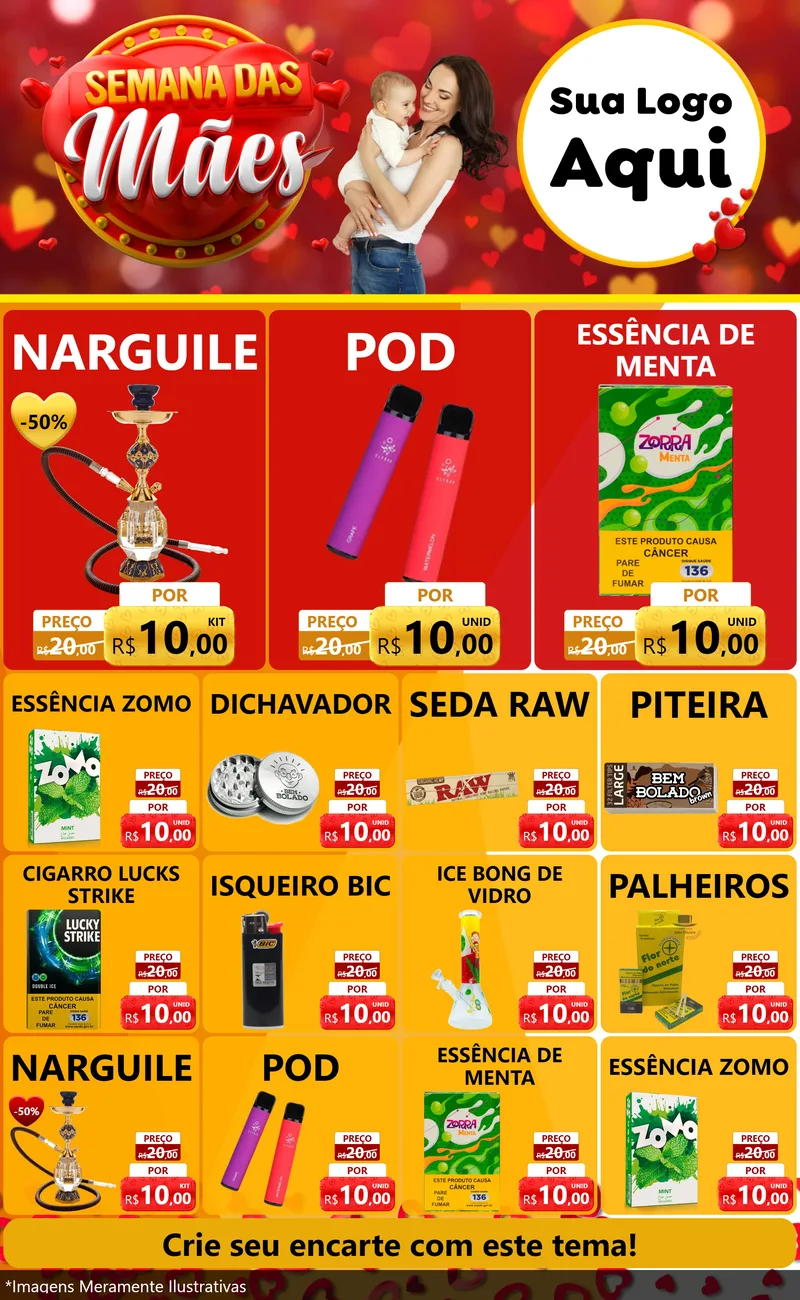 Modelo de Encarte para Encarte Grande com o tema Semana das Mães para Tabacaria