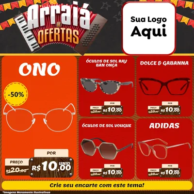 Modelo de Rede Social para Feed Facebook com o tema Arraiá de Ofertas - Junina para Óticas
