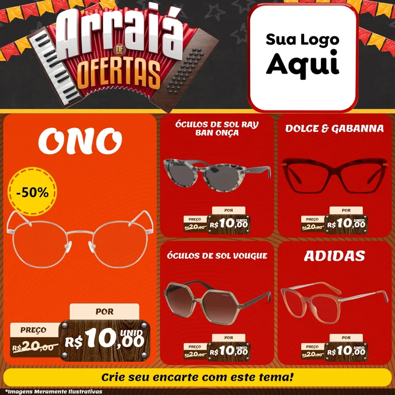 Modelo de Rede Social para Feed Facebook com o tema Arraiá de Ofertas - Junina para Óticas