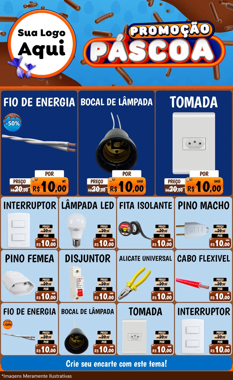 Modelo de Encarte para Encarte Grande com o tema Promoção Páscoa para Materiais Elétricos