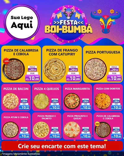 Modelo de Rede Social para Feed Instagram com o tema Festa Boi-Bumbá para Pizzaria