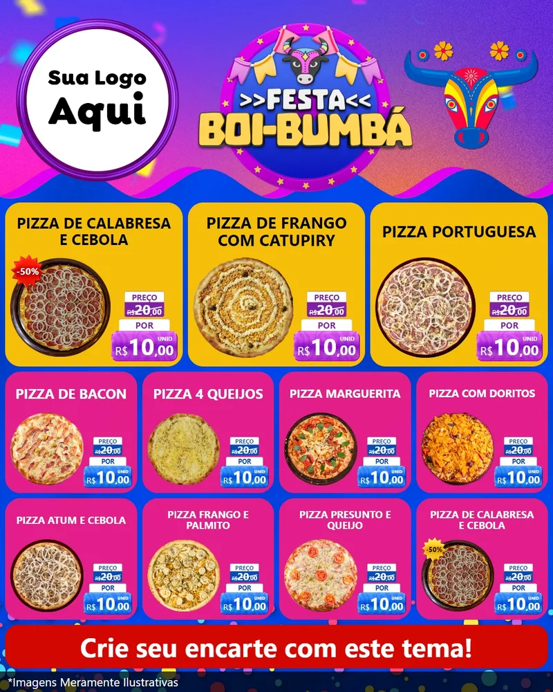 Modelo de Rede Social para Feed Instagram com o tema Festa Boi-Bumbá para Pizzaria