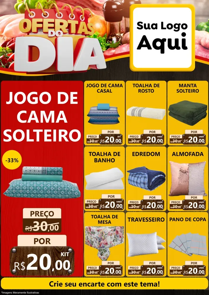 Modelo de Encarte para Encarte A4 Vertical com o tema Ofertas do Dia para Cama, Mesa e Banho