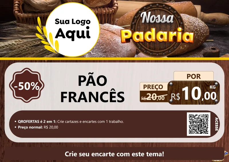 Modelo de Cartaz para Cartaz A4 Horizontal com o tema Nossa Padaria para Padaria