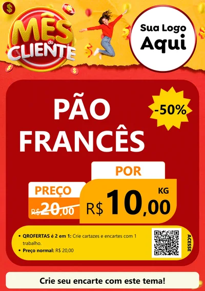 Modelo de Cartaz para Cartaz A4 Vertical com o tema Mês do Cliente para Padaria