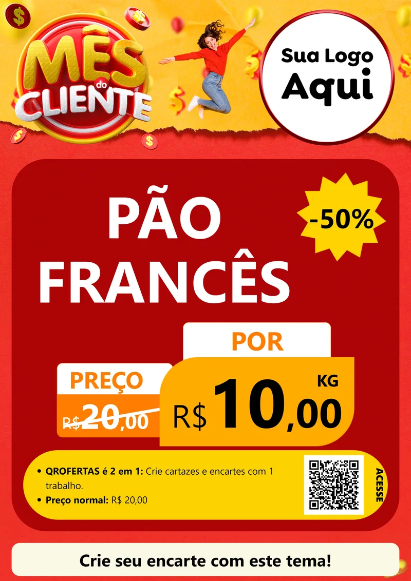 Modelo de Cartaz para Cartaz A4 Vertical com o tema Mês do Cliente para Padaria