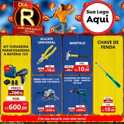 Modelo de Rede Social para Feed Facebook com o tema Dia R - O Dia Mais Barato Do Mês para Maquinas e Ferramentas