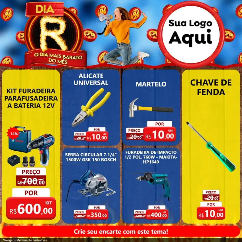 Modelo de Rede Social para Feed Facebook com o tema Dia R - O Dia Mais Barato Do Mês para Maquinas e Ferramentas
