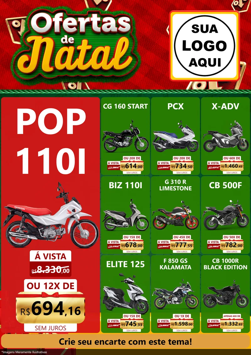 Modelo de Encarte para Encarte A4 Vertical com o tema Ofertas de Natal para Concessionaria de Motos