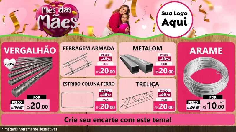 Modelo de TV para TV Horizontal com o tema Mês das Mães para Ferragens