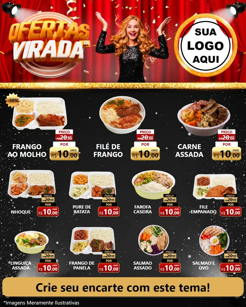 Modelo de Rede Social para Feed Instagram com o tema Ofertas da Virada para Restaurante