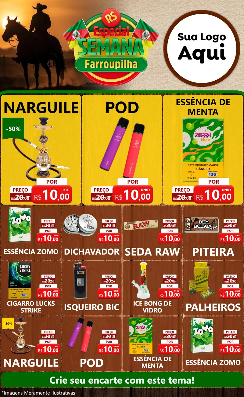 Modelo de Encarte para Encarte Grande com o tema Especial Semana Farroupilha para Tabacaria
