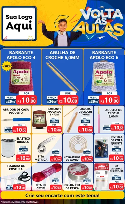 Modelo de Encarte para Encarte Grande com o tema Volta Às Aulas para Armarinho e Aviamentos
