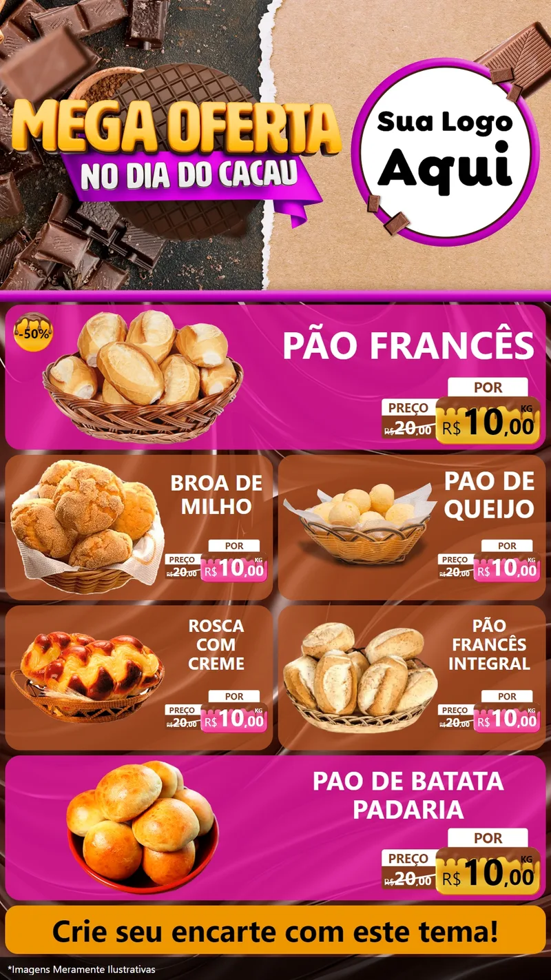 Modelo de TV para TV Vertical com o tema Mega Oferta no Dia do Cacau para Padaria
