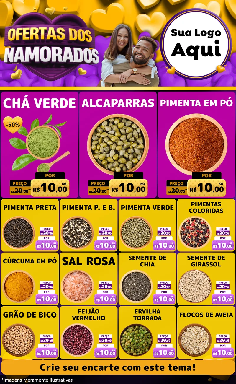 Modelo de Encarte para Encarte Grande com o tema Oferta Dos Namorados para Produtos Naturais