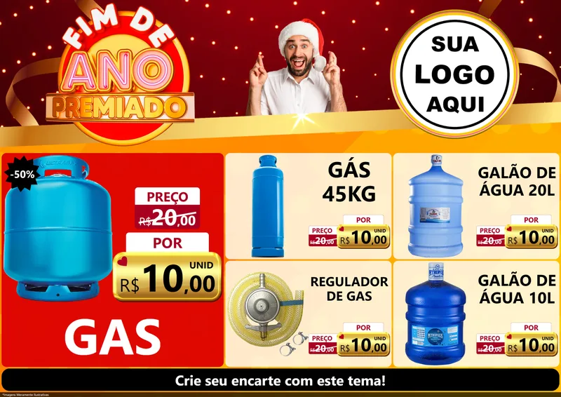 Modelo de Encarte para Encarte A4 Horizontal com o tema Fim de Ano Premiado para Água e gás
