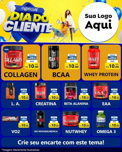 Modelo de Rede Social para Feed Instagram com o tema Especial Dia do Cliente para Suplementos alimentares