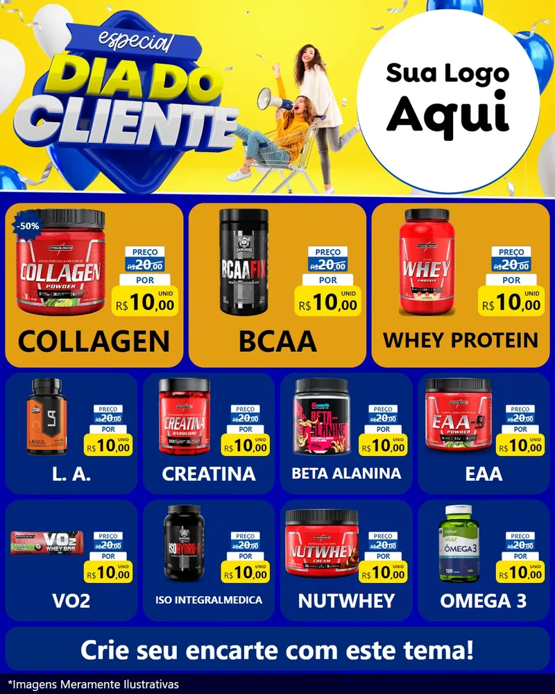 Modelo de Rede Social para Feed Instagram com o tema Especial Dia do Cliente para Suplementos alimentares