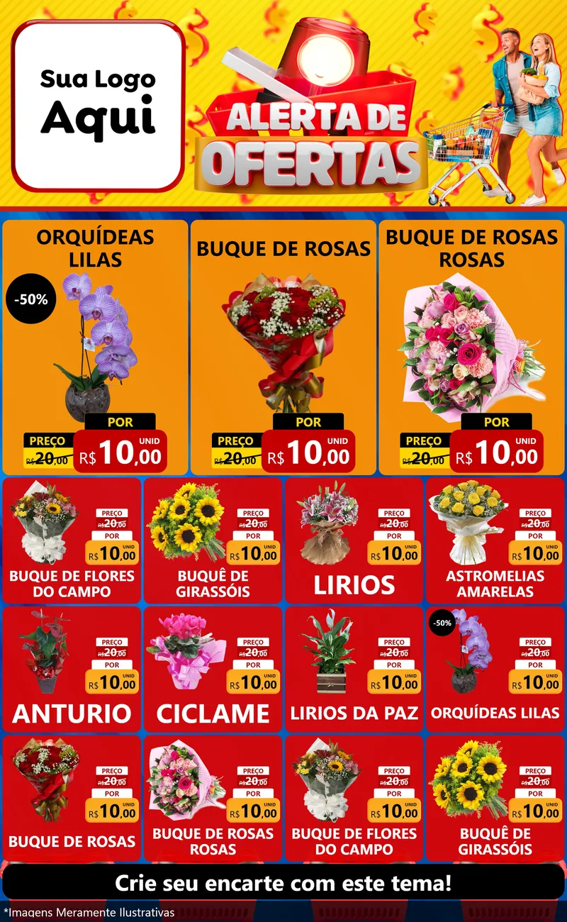 Modelo de Encarte para Encarte Grande com o tema Alerta de Ofertas para Floricultura e jardim