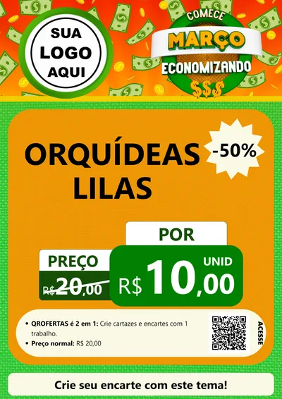 Modelo de Cartaz para Cartaz A4 Vertical com o tema Comece Março Economizando para Floricultura e jardim