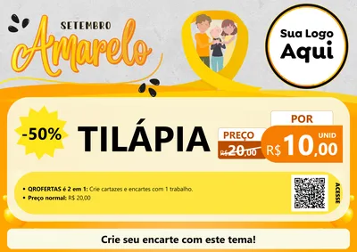 Modelo de Cartaz para Cartaz A4 Horizontal com o tema Setembro Amarelo para Peixaria